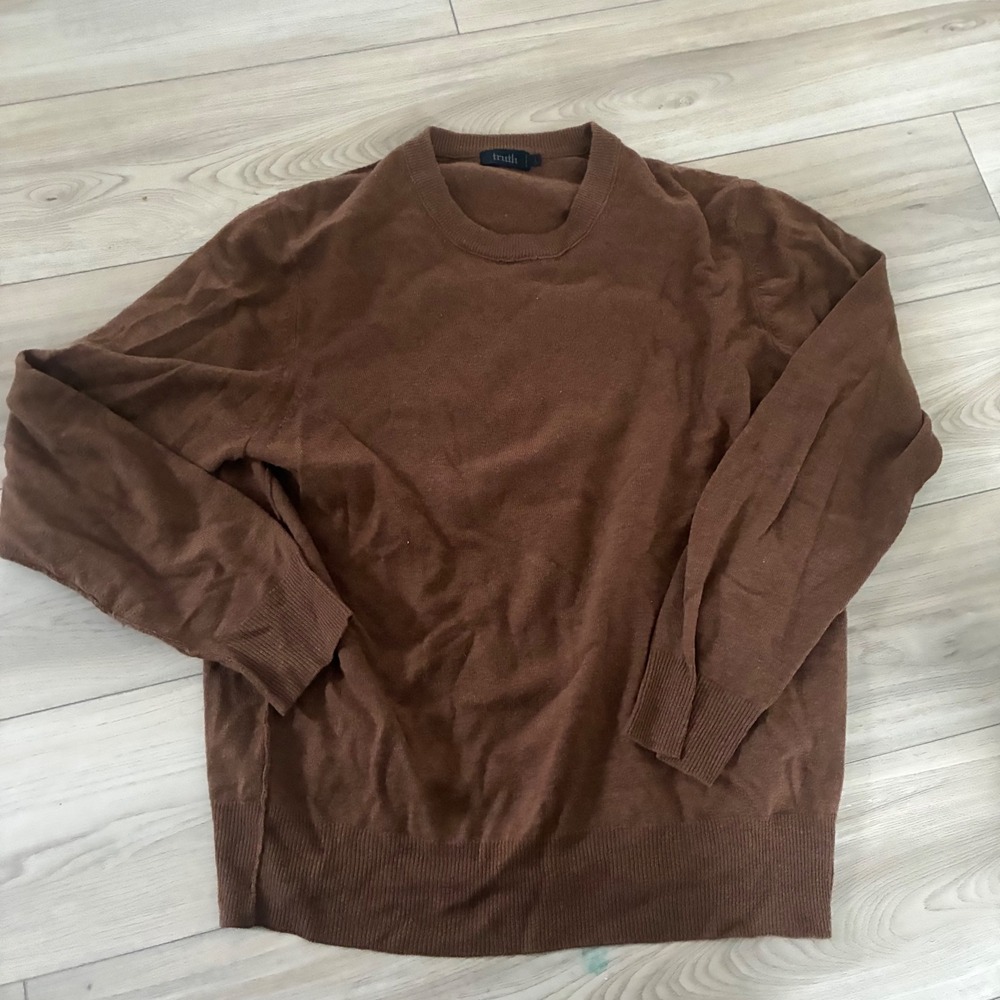 Truth by Republic Mens Crew‎ Neck Long Sleeve Sweater L Brown Wool Blend Casual